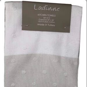 Kitchen Towels Set of 3 Oversized 20 x 30in 100% Turkish Cotton, Light Brown dot